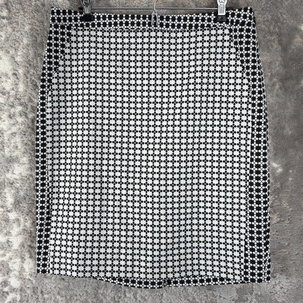 The Limited Size 12 Geometric Knee Length Pencil Skirt Black White‎ Zip Lined